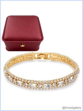 14k Gold Plated Tennis Bracelet Baguette Round CZ 7 Inch